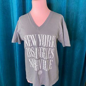 American Apparel Project 615 Graphic V Neck T-Shirt Gray